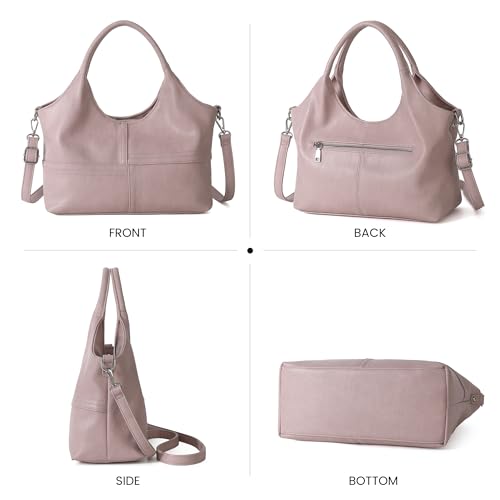 KOGTLA Medium Vegan Leather Purses for Women with Detachable Satchel Strap, Ladies Handbags, Tote Hobo Bags with Two-Handle - color: Pink