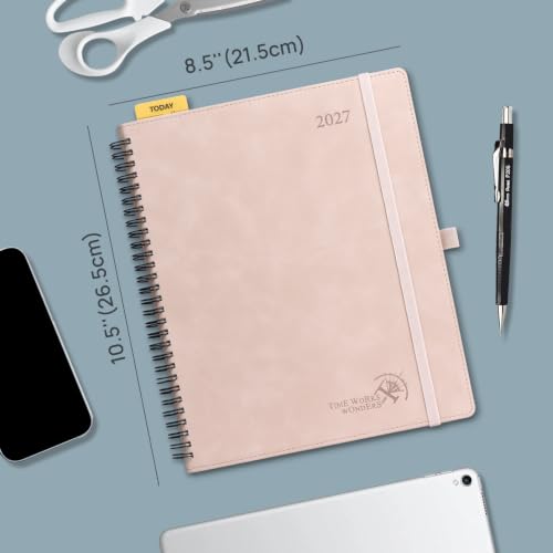 POPRUN 2027 Planner, Large-8.5" x 10.5", Weekly and Monthly Calendar Agenda | 2027 Weekly Planner Notebook (Jan-Dec) Calendar Book with Monthly Tabs, Inner Pocket, Spiral Softcover, 100GSM, Brown - color: Brown, size: Large-8.5" x 10.5", style: Calendar Y