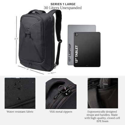 Knack Series 1 Laptop Backpack Fits up to 17 Inch - Knack Bags Carry-On Backpack, TSA Approved, Expandable Travel Backpacks With 4 Day Outfit Capacity (Stealth Black, Large) - color: Black, size: Large