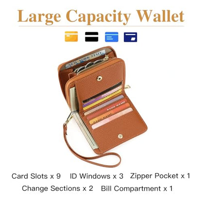 GOIACII Small Wallet for Women RFID Blocking Credit Card Holder Ladies Compact Purse Zip Around Wristlet Vegan Leather White and Brown - color: C04 White & Brown