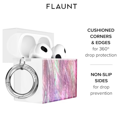 Flaunt Official Square AirPods 4 Case - Pink Mother of Pearl | Lightweight & Shockproof Case with Wireless Charging - Stylish Protective Case for AirPods 4 with Silver Ring - color: Pink Mother of Pearl, size: AirPods 4