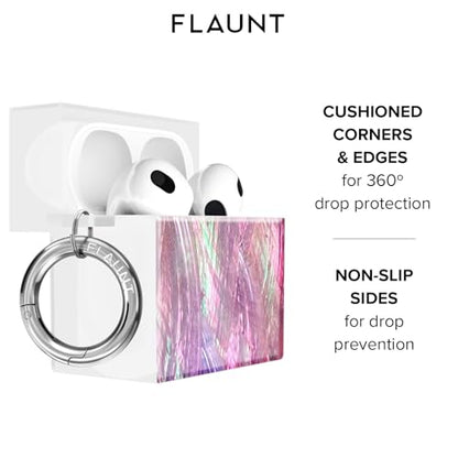 Flaunt Official Square AirPods 4 Case - Pink Mother of Pearl | Lightweight & Shockproof Case with Wireless Charging - Stylish Protective Case for AirPods 4 with Silver Ring - color: Pink Mother of Pearl, size: AirPods 4