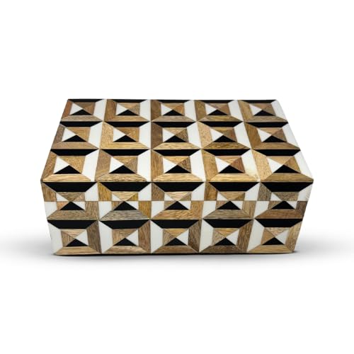 Perilla Home Home Decor Decorative Storage Wooden Box Small Era Organizer Tool Stash Card Craft Trinket Memory Keepsake Jewelry Box for Men and Women, Gifts For All, Brown, Black and Off White - color: Brown, Black and off white