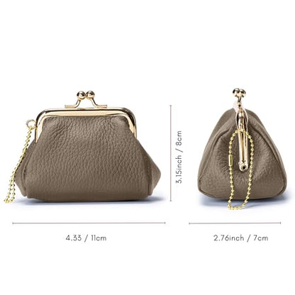 Genuine Leather Coin Purse for Women, Dark Khaki - color: Dark Khaki