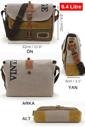 Antiochia 4046 Messenger Bag, Leather Detailed Shoulder Laptop Bag, Unisex Style for Daily, Travel - color: Beige Mustard Light Brown