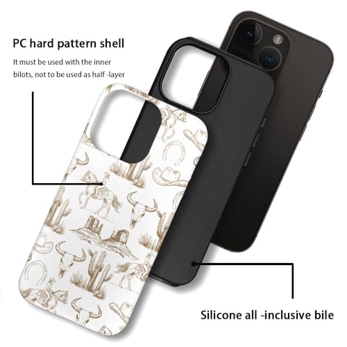 Case Compatible with iPhone 14 Pro Max,Hybrid 2-Layer Hard Shell,Shockproof Soft for Girl Women,Western Brown Cowboy Skull Wild - color: Western Brown Cowboy Skull Wild, size: iPhone 14 Pro Max