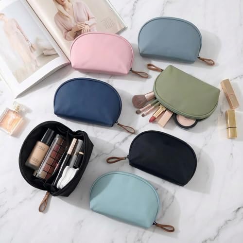Hekyip Half Moon Cosmetic Bag, Travel Makeup Pouch, Portable Waterproof Cosmetic Pouch for Girls Women, Small (INNER RED) - color: INNER RED