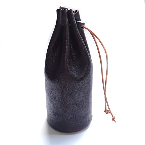 Genuine Leather Drawstring Pouch - color: Coffee