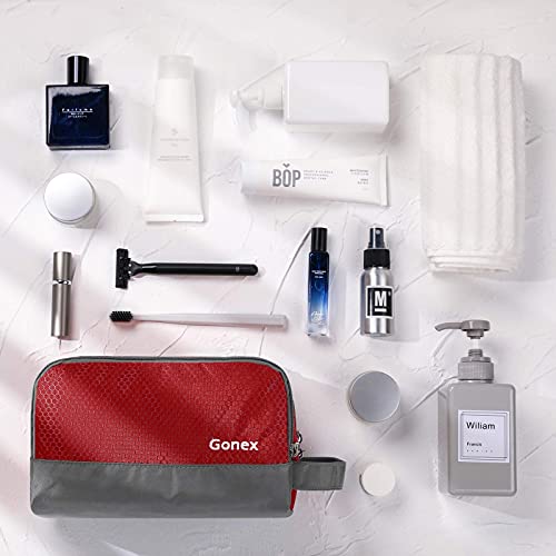 Gonex Travel Toiletry Bag for Men, Water Resistant Dopp Kit for Toiletries | Lightweight Nylon Shaving Bag, Multi Compartments, SBS Zippers, Side Handle, Perfect for Weekend Travel, Red - color: Red
