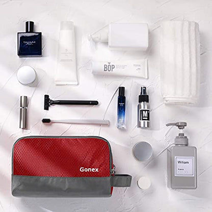 Gonex Travel Toiletry Bag for Men, Water Resistant Dopp Kit for Toiletries | Lightweight Nylon Shaving Bag, Multi Compartments, SBS Zippers, Side Handle, Perfect for Weekend Travel, Red - color: Red