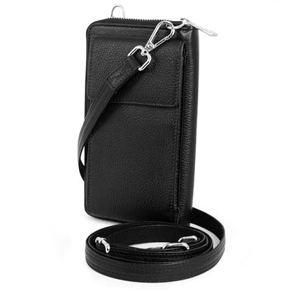 BULL GUARD Crossbody Bag for Women, Leather Phone Wallet Purse with Adjustable Anti Theft Strap & RFID Blocking 12 Card Slots - color: Black Diamond Espresso - Small