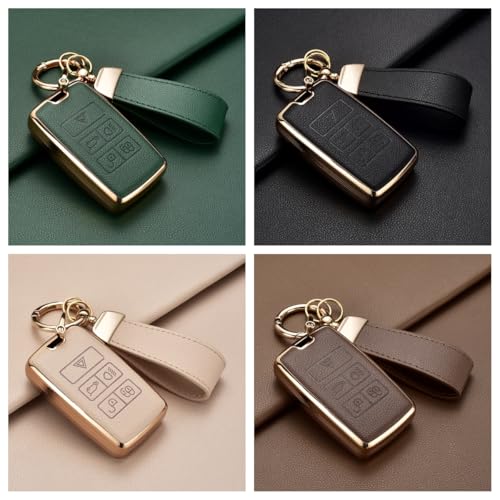 Key Fob Cover for Range Rover Jaguar Evoque Defender Discovery | Leather + Soft TPU Key Case Shell for Land Rover Jaguar XE XJ XF Sport Velar Evoque With Keychain (Pink) - color: CREAM