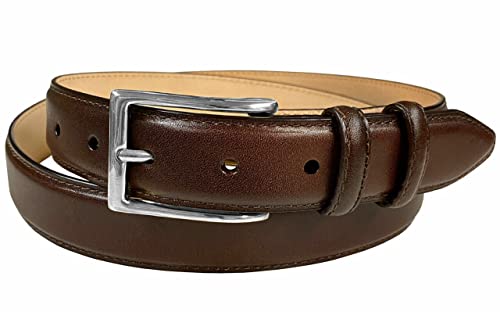 Adam Silver Men's Genuine Italian Calfskin Leather Dress Belt 1-1/8"(30mm) Wide Polished Buckle - color: Smooth Brown, size: 32