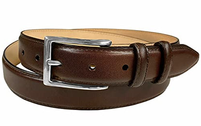 Adam Silver Men's Genuine Italian Calfskin Leather Dress Belt 1-1/8"(30mm) Wide Polished Buckle - color: Smooth Brown, size: 32