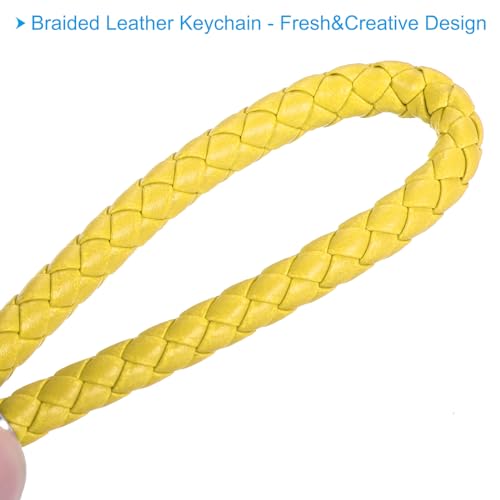 PATIKIL Braided Leather Keychain with Key Ring PU Woven Wristlet Lanyard Strap Fob Keyring Holder for Car Bag Wallet Pendant - color: Yellow