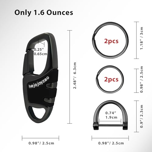 Keychain Carabiner Clip,Heavy Duty Belt Loop Car Key Ring Holder | Durable metal build, mens EDC accessory, 4 key rings, secure locking D-ring, fits belt loops, holds home, car key fobs - color: 2pcs Gunmetal Black