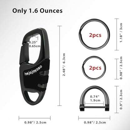 Keychain Carabiner Clip,Heavy Duty Belt Loop Car Key Ring Holder | Durable metal build, mens EDC accessory, 4 key rings, secure locking D-ring, fits belt loops, holds home, car key fobs - color: 2pcs Gunmetal Black