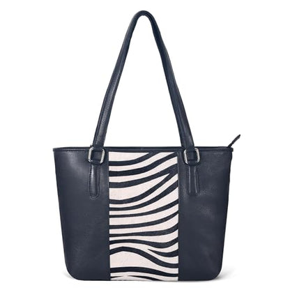 Genuine Leather Purse For Women - Tote Shoulder Handbag - Work & Casual Bag - color: Black/Zebra
