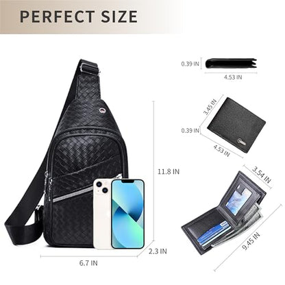 Sling Bag Set, PU Leather Sling Bag, Multi-Zipper Design for Travel, Outdoors, Valentine’s Day Gifts - color: 03-black