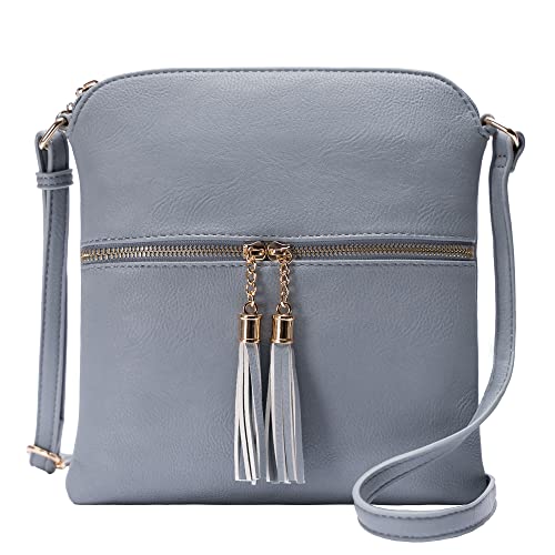 Womens Lightweight Medium Crossbody Purse with Tassel, Perfect Size Crossbody Bags for Daily Use, travel - color: Blue Grey
