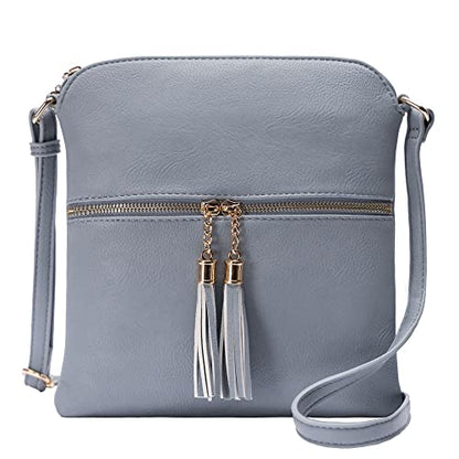 Womens Lightweight Medium Crossbody Purse with Tassel, Perfect Size Crossbody Bags for Daily Use, travel - color: Blue Grey