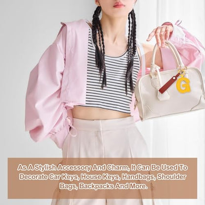 PATIKIL Initial Letter Keychain, PU Leather Key Chains Women Cute Short Lanyard Bag Charm - color: Black