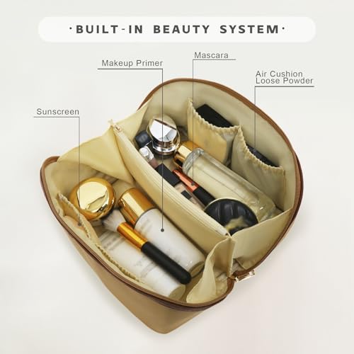 Travel Makeup Bag – Large Cosmetic Organizer with Waterproof Nylon, Smooth Double Zipper & Tear-Resistant Lining, Toiletry Pouch for Women (Khaki) - color: 05-Khaki