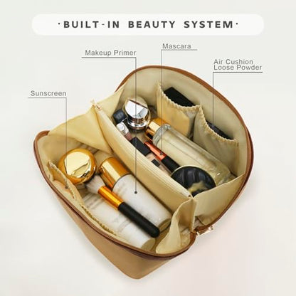 Travel Makeup Bag – Large Cosmetic Organizer with Waterproof Nylon, Smooth Double Zipper & Tear-Resistant Lining, Toiletry Pouch for Women (Khaki) - color: 05-Khaki