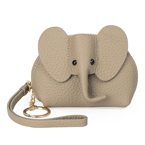 DORIS&JACKY Small Leather Coin Purse for Women Mini Elephant Zipper Wallet - color: 6-Grey