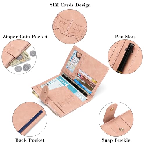 RFID Blocking Leather Passport Wallet Cover Case with Pen and Card Slots Travel Wallet for Women/Men Travel Must Haves Accessories - color: D-Light Pink