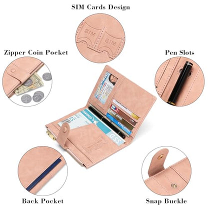 RFID Blocking Leather Passport Wallet Cover Case with Pen and Card Slots Travel Wallet for Women/Men Travel Must Haves Accessories - color: D-Light Pink