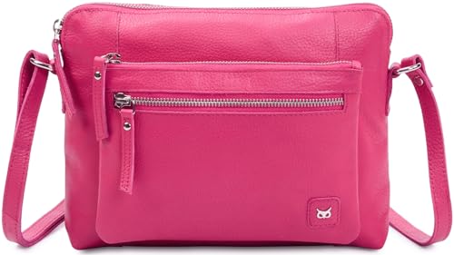 Leather Crossbody Bags for Women Small Soft Genuine Pebbled Sling Shoulder Handbag Crossover Purse with Full Adjustable Strap (Hot Pink Nappa) - color: Hot Pink Nappa