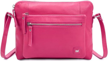 Leather Crossbody Bags for Women Small Soft Genuine Pebbled Sling Shoulder Handbag Crossover Purse with Full Adjustable Strap (Hot Pink Nappa) - color: Hot Pink Nappa