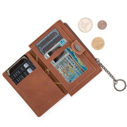 Montana West X Wrangler Small Womens Wallet Slim Credit Card Holder Minimalist Brown Keychain Wallet Compact Western Card Organizers - color: Brown