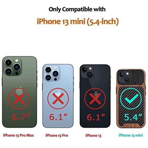 Magnetic Case Compatible with iPhone 13 mini Case [Compatible with MagSafe] Wood and Leather Carbon Fiber Design Hybrid Shockproof Phone Case (Black) - color: Carbon Black, size: iPhone 13 Mini