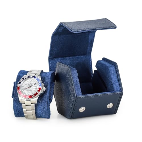Hiram Handmade Leather Saffiano Leather Watch Roll Travel Case, Leather 1-Watches Roll Case for Treasured Watches and Bracelets(Blue) - color: Blue, size: 1-slots