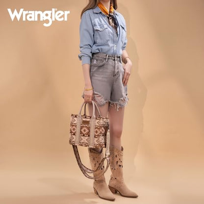 Wrangler Aztec Tote Bag for Women Boho Shoulder Purses and Handbags - color: Aztec Tan (Guitar Strap)