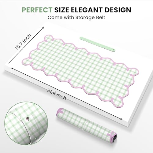 Leather Desk Pad, Desk Mat Mouse Pad, Non-Slip Mousepad Waterproof PU Table Cover Blotter for Computer Laptop Extra Large Keyboard Mat for Women Girl Office Home Dorm, Soft Pink + Green Checkered - color: Soft Pink + Green Checkered