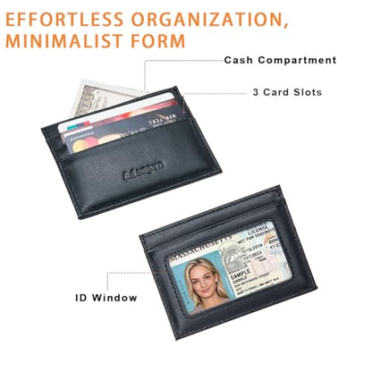 Leather Credit Card Holder Unisex Wallet with ID Window (Black) - color: Black