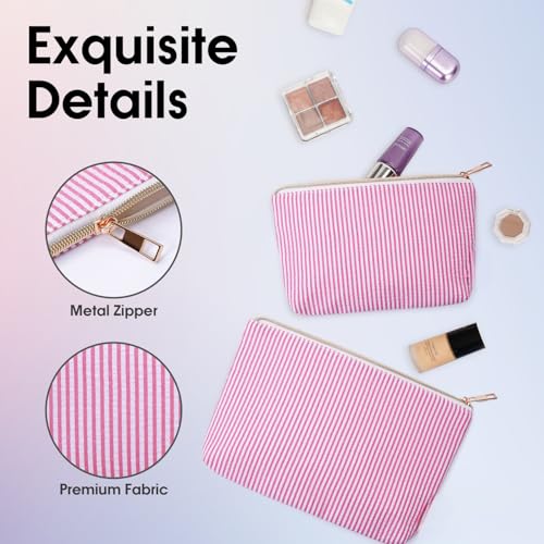 Wandering Nature Makeup Bag Small Cosmetic Bag for Purse 2 Pack Small Make Up Pouch Cute Travel Pouch with Zipper for Women, Pink Stripe - color: Pink Stripe