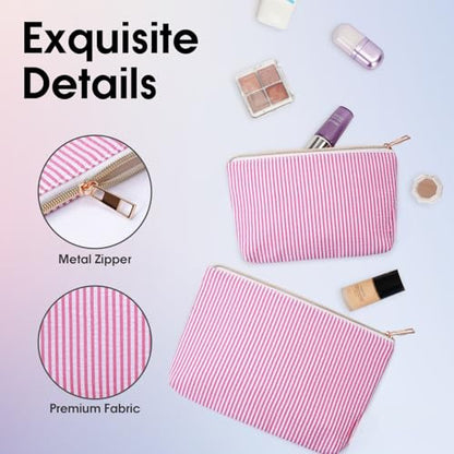 Wandering Nature Makeup Bag Small Cosmetic Bag for Purse 2 Pack Small Make Up Pouch Cute Travel Pouch with Zipper for Women, Pink Stripe - color: Pink Stripe