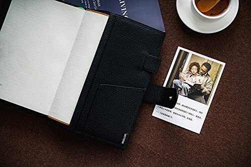 Moterm Leather A5 Planner Cover Fits Hobonichi Cousin, Stalogy & Midori MD | Original Collection (A5+), Pebbled-Black, with Built-in Pen Loop, Card Slots and Back Pocket - color: Pebbled-black