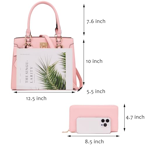 Qiyuer Women High End Satchel Tote Shoulder Handbags Purses Wallet Set | Sturdy Structured & Spacious, Vegan PU Leather, Chic, Bow, 2pcs, RFID Clutch Wallet, Ideal Gift, Versatile for Daily & Work - color: A6-2pcs/Set Pink