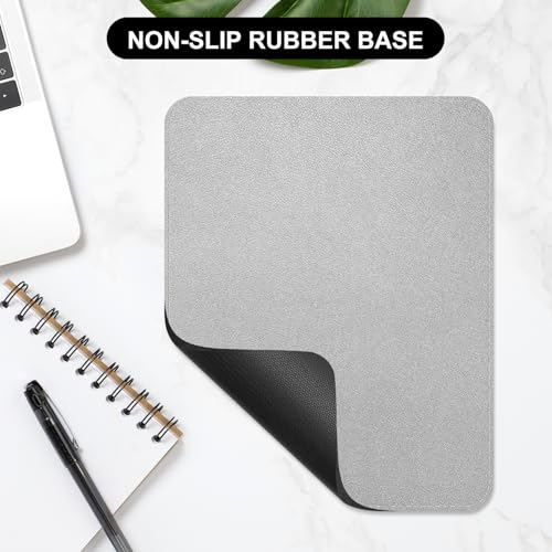 Leather Mouse Pad, Office Mouse Mat Non-Slip Rubber Base Stitched Edge Washable Waterproof Rectangular Mousepad for Office Gaming PC Laptop, 9.8" x 7.9", Silver - color: Silver, size: 9.8L x 7.9W inches