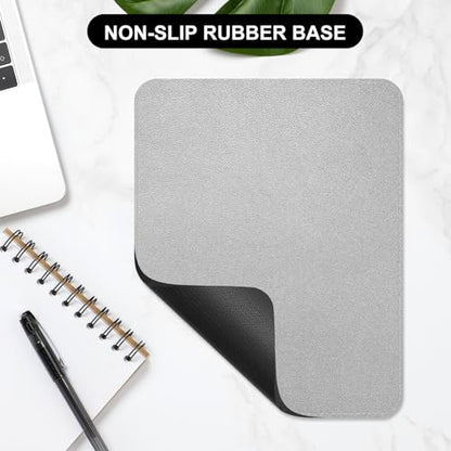 Leather Mouse Pad, Office Mouse Mat Non-Slip Rubber Base Stitched Edge Washable Waterproof Rectangular Mousepad for Office Gaming PC Laptop, 9.8" x 7.9", Silver - color: Silver, size: 9.8L x 7.9W inches