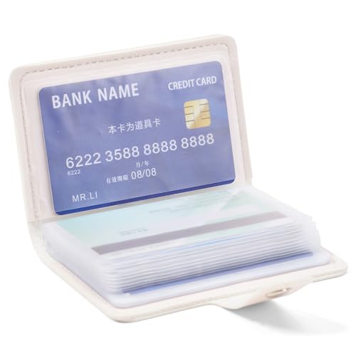 RNIEGA Card Holder for Women Small Womens Wallet Vegan Leather RFID Blocking Transparent Card Case with 22 Slots - color: White-Printed Flowers