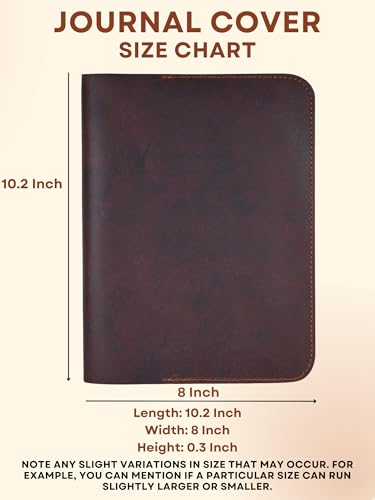 XL Leather Journal Cover 7.5 X 9.75 In With Pen Loop, Brown | Handmade Refillable Leather Sleeve Fits B5 And Composition Notebooks, With Pen Loop For Sketching, Journaling And Writing