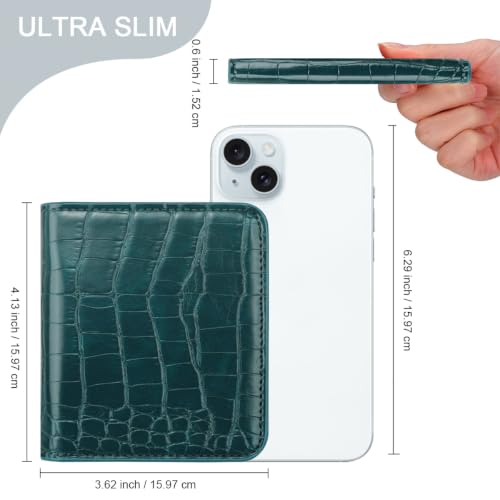 Crocodile Wallets Women Small RFID Blocking Credit Card Holder | Luxury Alligator Faux Leather Thin Bifold Croc Womens Wallet Ladies Mini Purse with Coin Pocket, Dark Green - color: Dark Green Croc