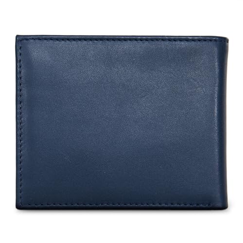 Nautica Men's Bifold Leather Wallet | RFID Blocking | ID Window | Card Slots | Organization | Durable | Stylish - color: Émbroidered Sail - Navy