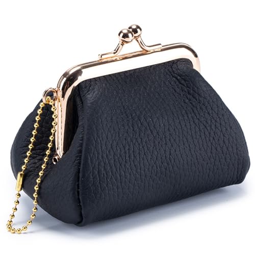 Leather Coin Purse for Women, Black - color: Black